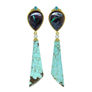 Gold Opal and Turquoise Earrings