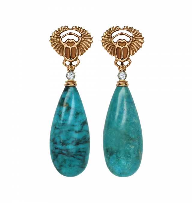 Rose Gold Scarab with Turquoise Earrings