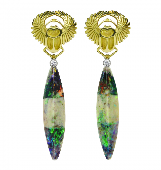 Scarab and Boulder Opal Earrings