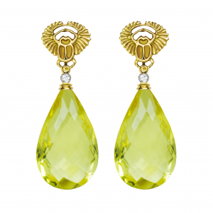 Scarab and Yellow Amber Earrings